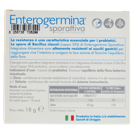 Enterogermina Integratore Alimentare Bustine, 18 g, 9 Pezzi